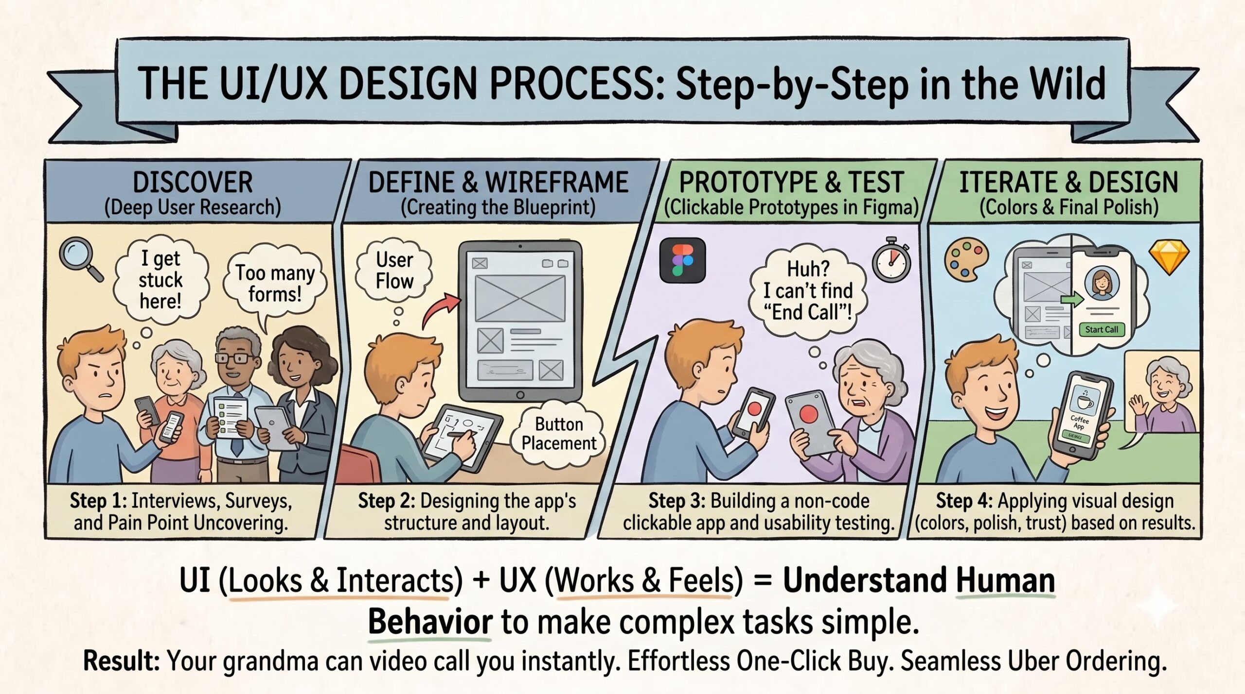 What is UI/UX Design - The UI UX Design Process showing wireframing and prototyping