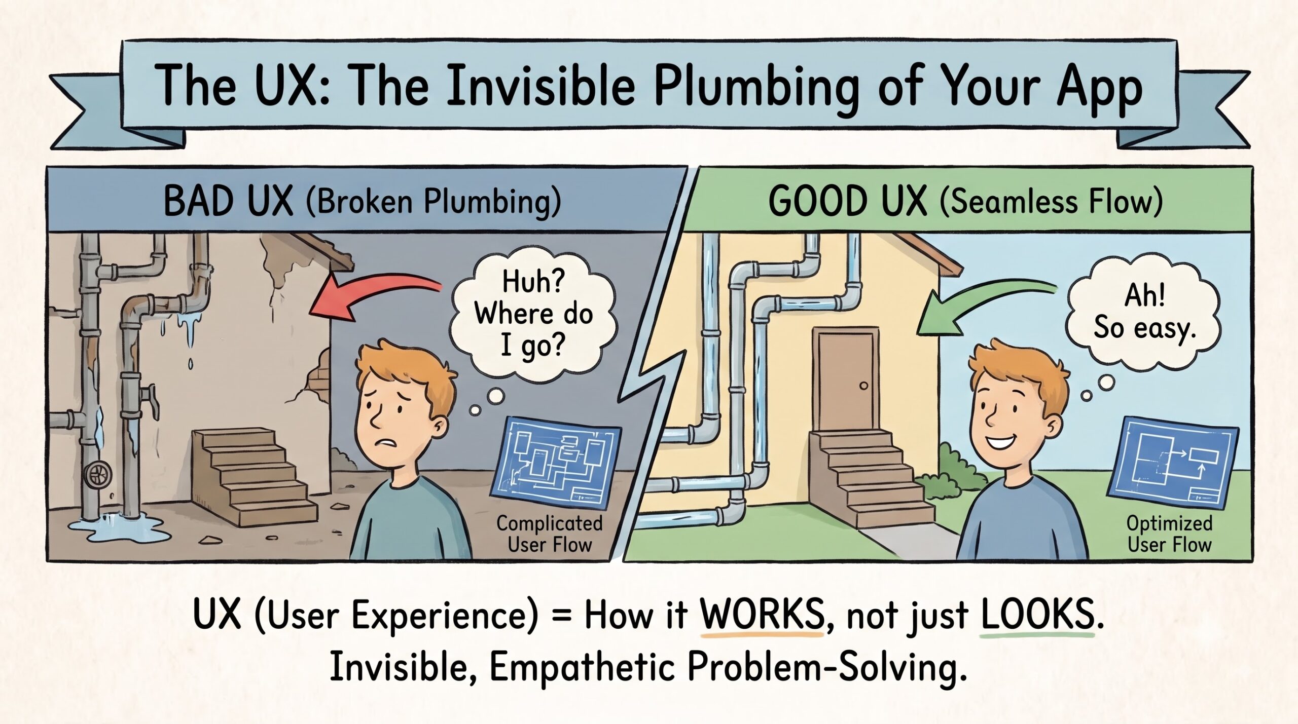 What is UI/UX Design - UX as invisible plumbing mapping out user journey